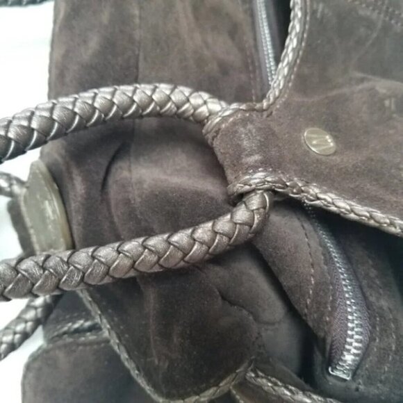 Stuart Weitzman Brown Leather Suede Woven Braided Handle Purse - Picture 4 of 16